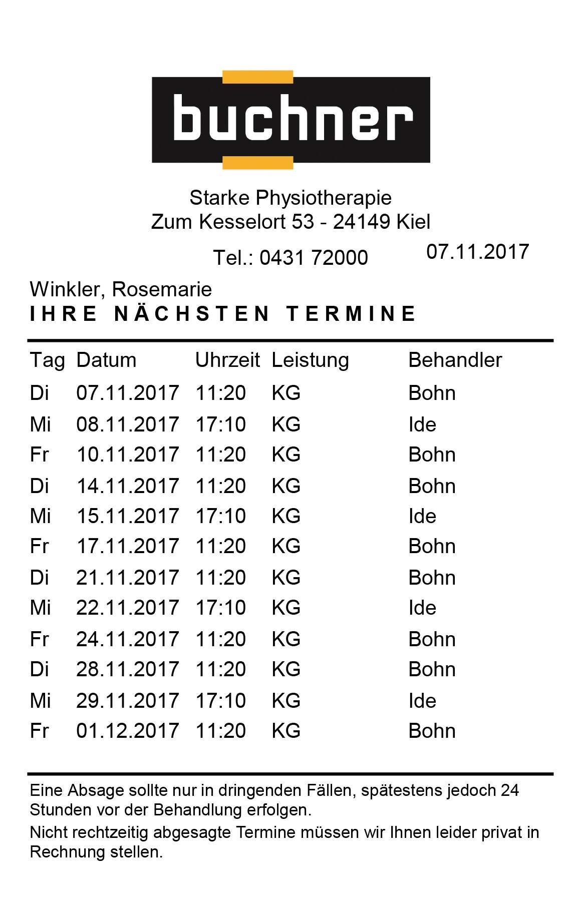 Terminzettel Direkt Ausdrucken Praxis Organisation Heilmittel Therapie